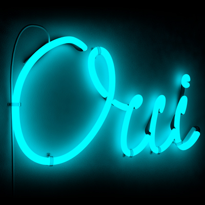 Illustration of Andy 3D representing a neon writting "Oui"