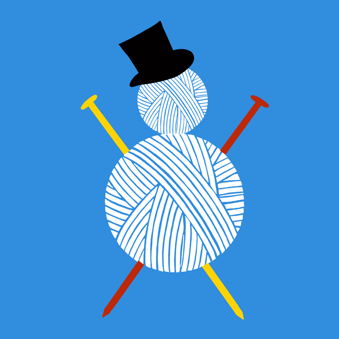 Illustration of Cesare Bellassai of a snowman made with wool ball