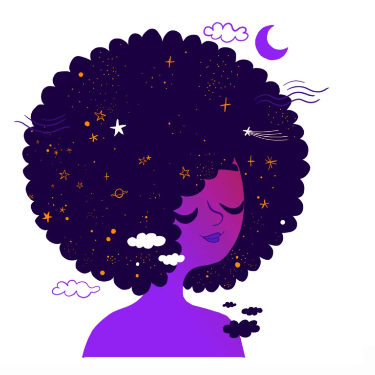 Illustration of Adolie Day of a woman with a cosmic afro